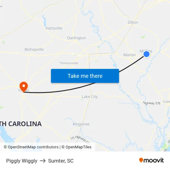 Piggly Wiggly to Sumter, SC map