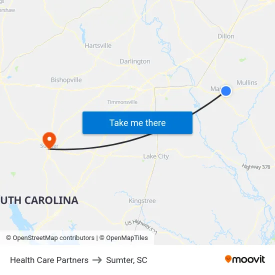 Health Care Partners to Sumter, SC map