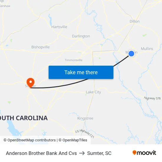 Anderson Brother Bank And Cvs to Sumter, SC map