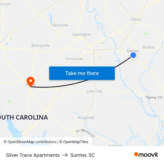 Silver Trace Apartments to Sumter, SC map