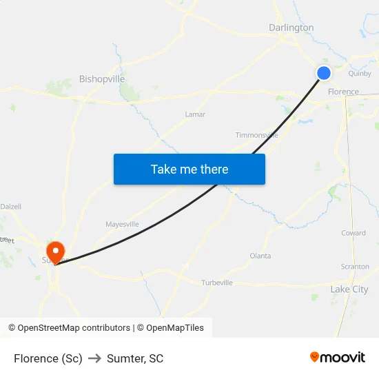 Florence (Sc) to Sumter, SC map