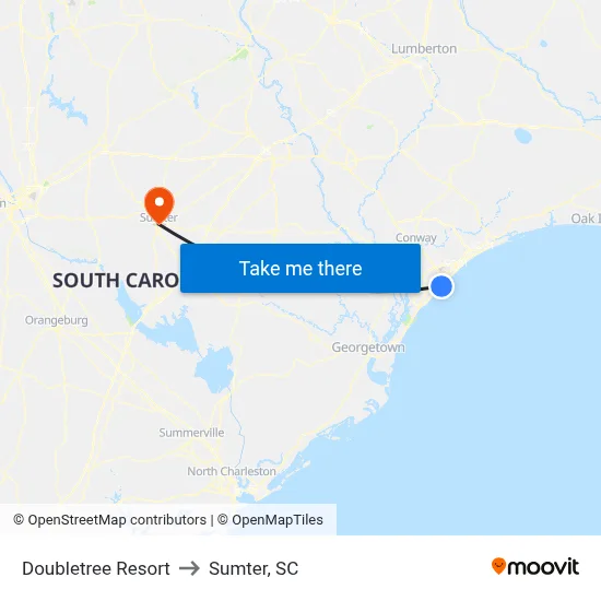 Doubletree Resort to Sumter, SC map