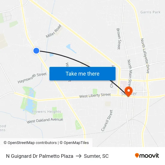 N Guignard Dr Palmetto Plaza to Sumter, SC map