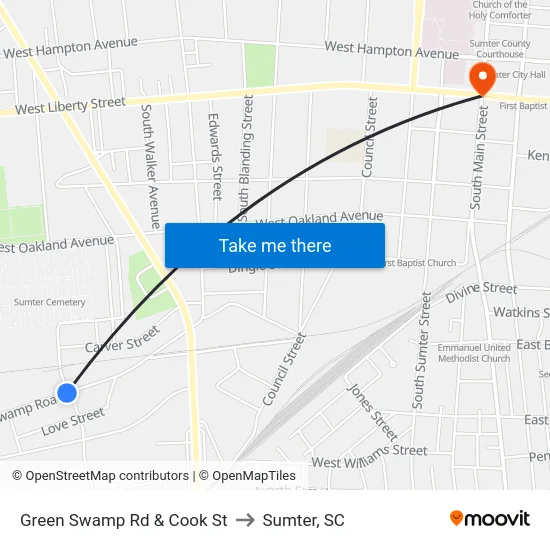 Green Swamp Rd & Cook St to Sumter, SC map