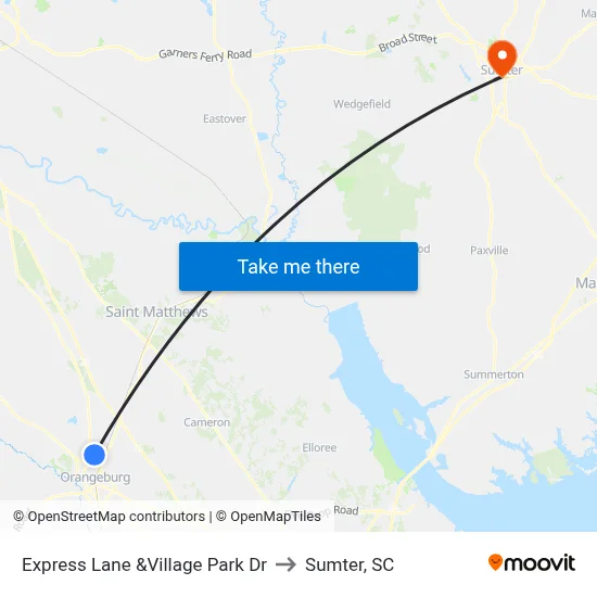 Express Lane &Village Park Dr to Sumter, SC map