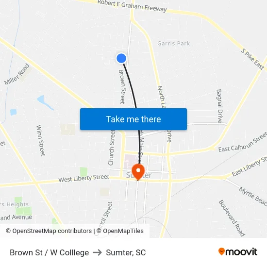 Brown St / W Colllege to Sumter, SC map