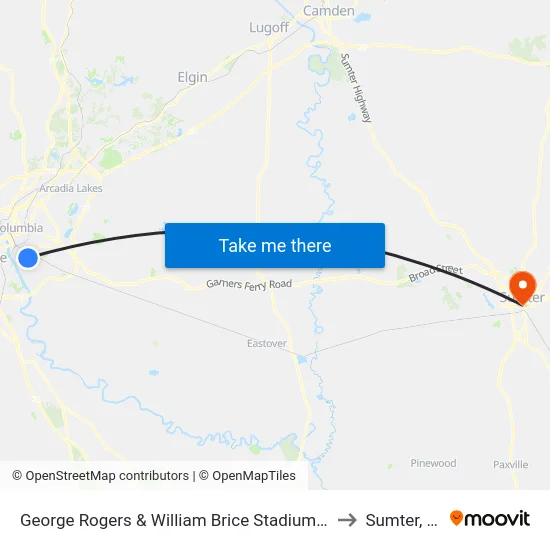 George Rogers & William Brice Stadium East to Sumter, SC map