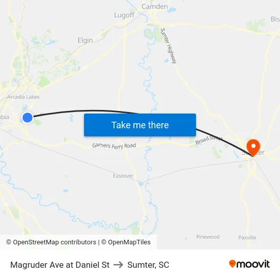 Magruder Ave at Daniel St to Sumter, SC map