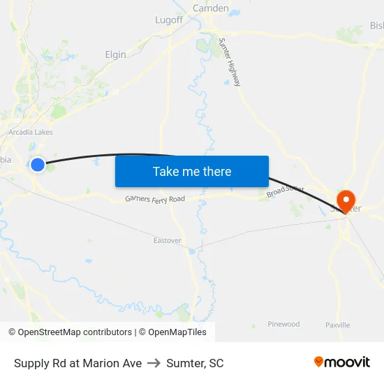 Supply Rd at Marion Ave to Sumter, SC map