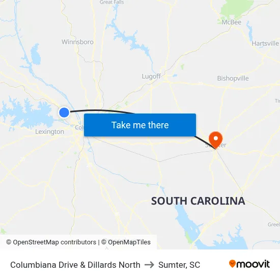 Columbiana Drive & Dillards North to Sumter, SC map