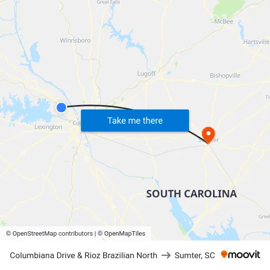 Columbiana Drive & Rioz Brazilian North to Sumter, SC map