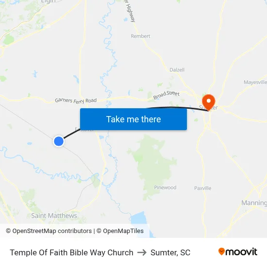 Temple Of Faith Bible Way Church to Sumter, SC map