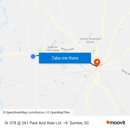Sr 378 @ 261 Park And Ride Lot to Sumter, SC map