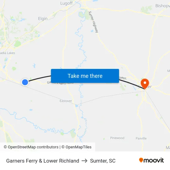 Garners Ferry & Lower Richland to Sumter, SC map