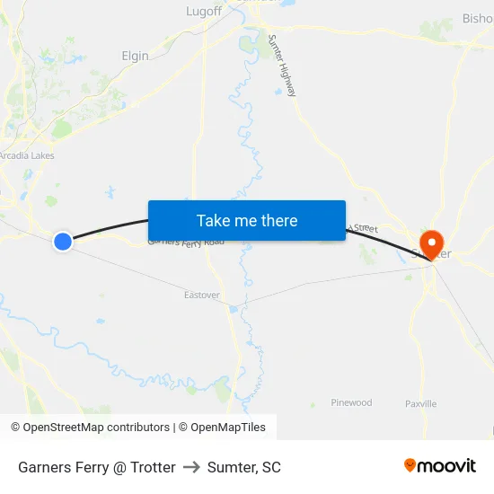 Garners Ferry @ Trotter to Sumter, SC map