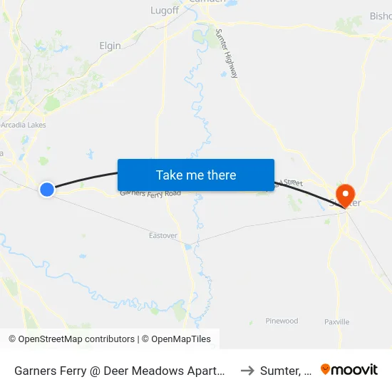 Garners Ferry @ Deer Meadows Apartments to Sumter, SC map