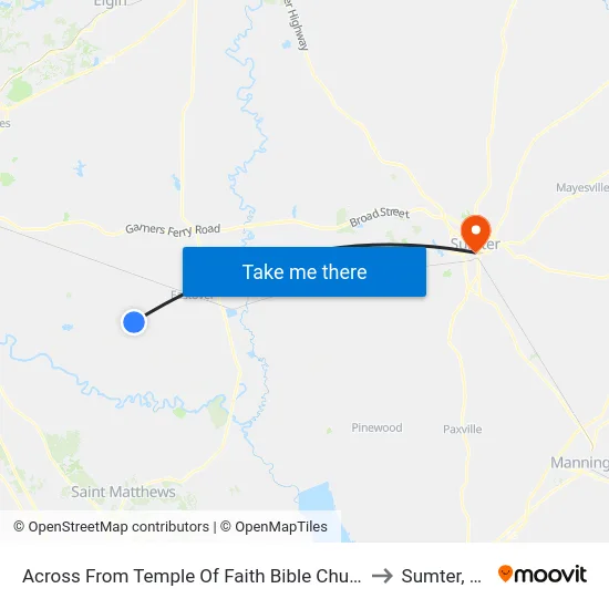 Across From Temple Of Faith Bible Church to Sumter, SC map