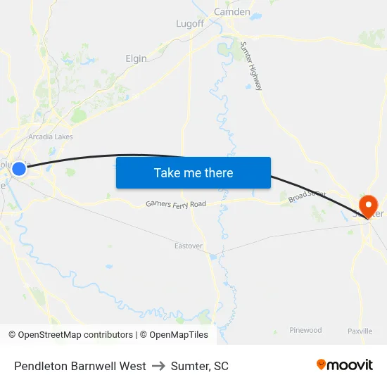Pendleton Barnwell West to Sumter, SC map