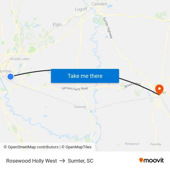 Rosewood Holly West to Sumter, SC map