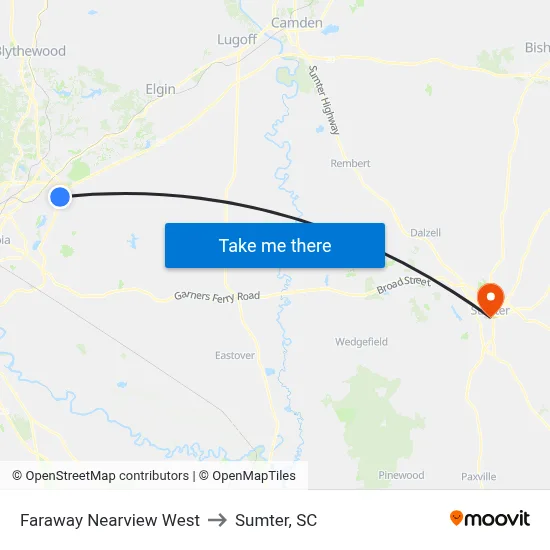 Faraway Nearview West to Sumter, SC map