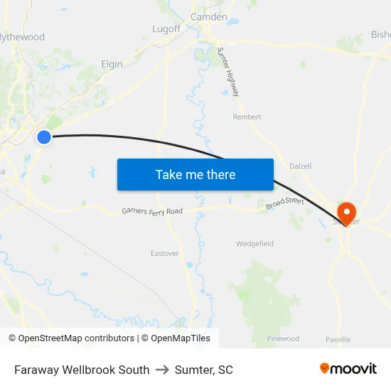 Faraway Wellbrook South to Sumter, SC map