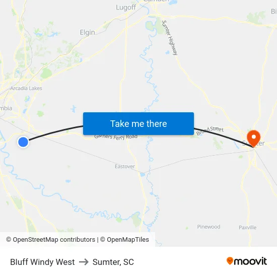 Bluff Windy West to Sumter, SC map