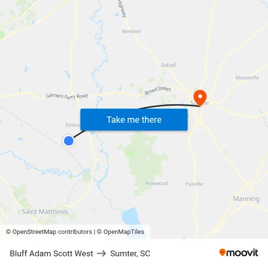 Bluff Adam Scott West to Sumter, SC map