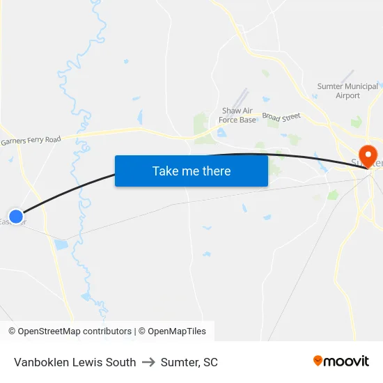 Vanboklen Lewis South to Sumter, SC map