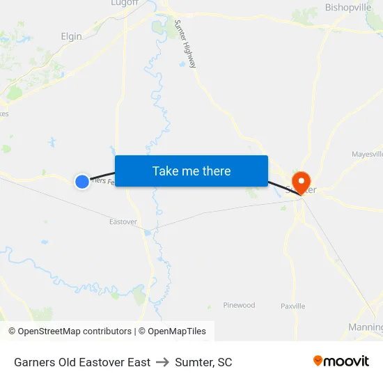 Garners Old Eastover East to Sumter, SC map