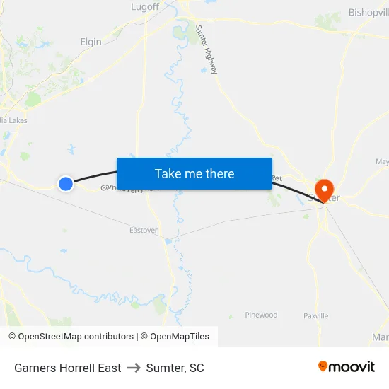 Garners Horrell East to Sumter, SC map