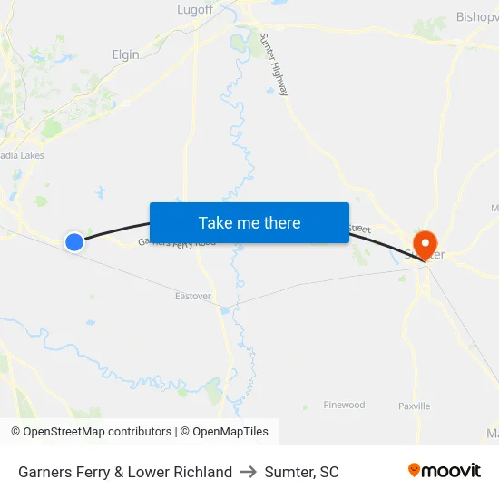 Garners Ferry & Lower Richland to Sumter, SC map