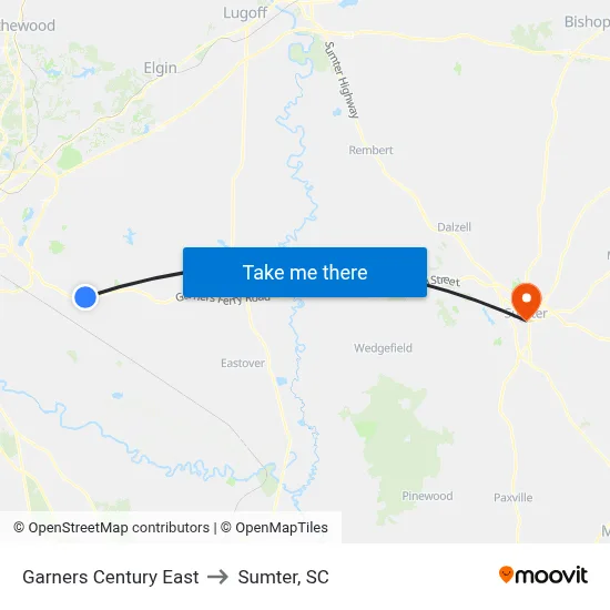 Garners Century East to Sumter, SC map