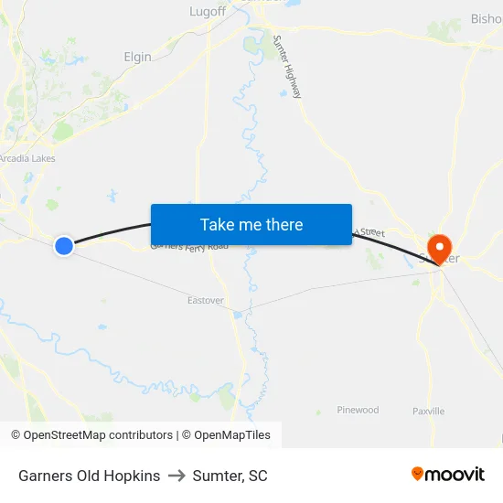 Garners Old Hopkins to Sumter, SC map