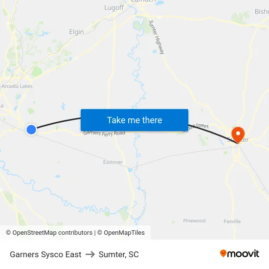 Garners Sysco East to Sumter, SC map