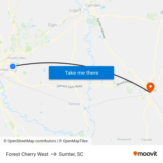 Forest Cherry West to Sumter, SC map