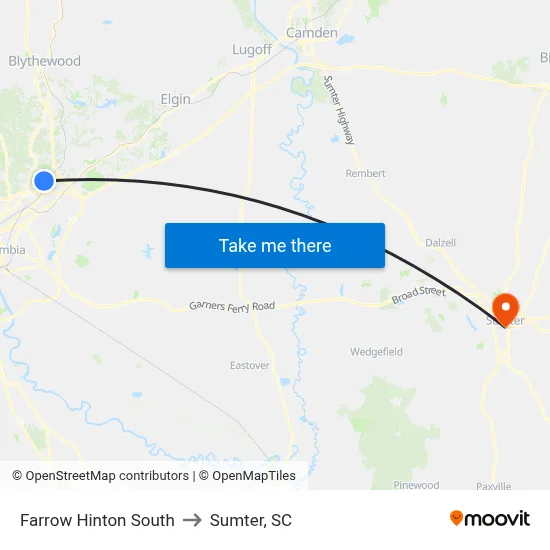 Farrow Hinton South to Sumter, SC map