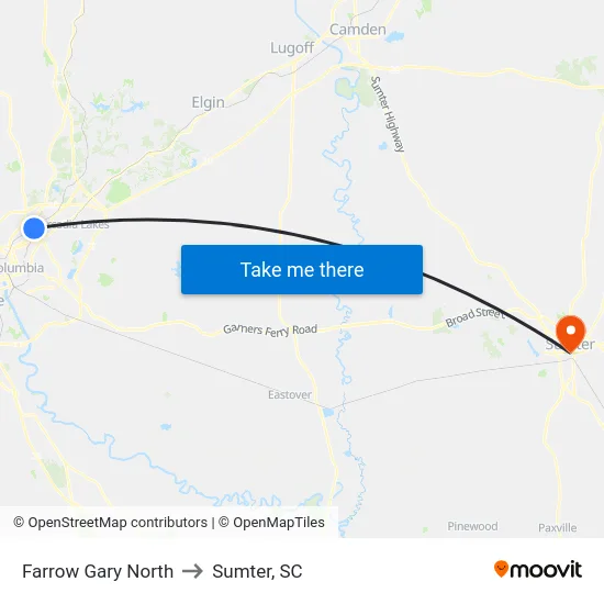Farrow Gary North to Sumter, SC map