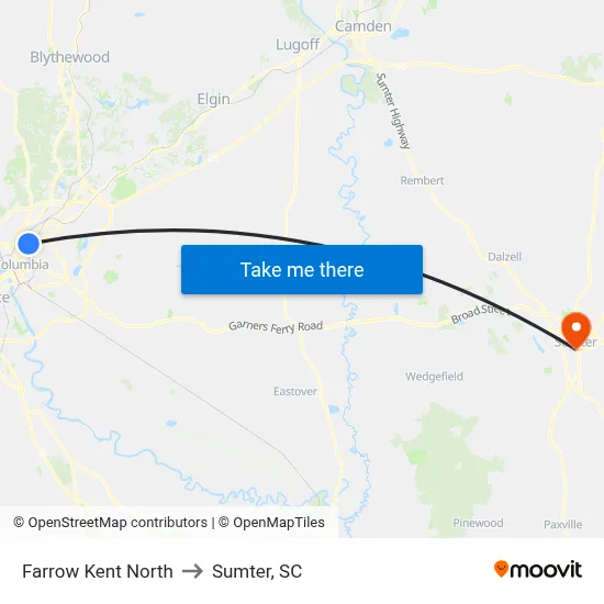 Farrow Kent North to Sumter, SC map