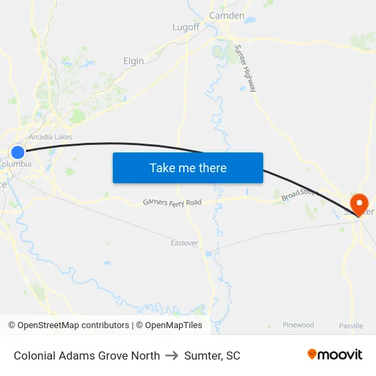 Colonial Adams Grove North to Sumter, SC map