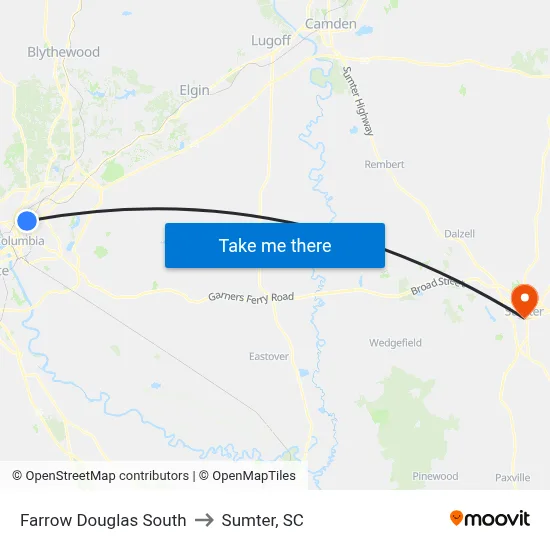 Farrow Douglas South to Sumter, SC map