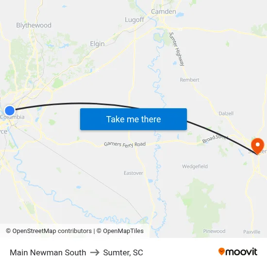 Main Newman South to Sumter, SC map