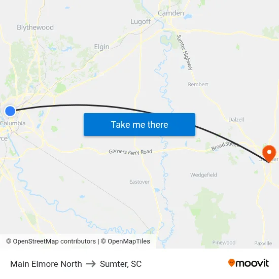 Main Elmore North to Sumter, SC map