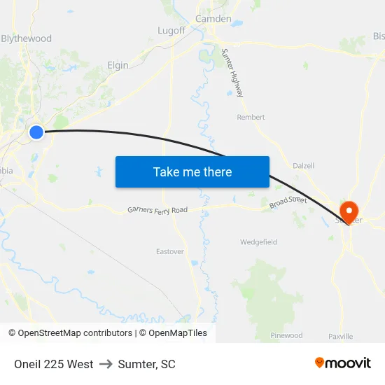 Oneil 225 West to Sumter, SC map