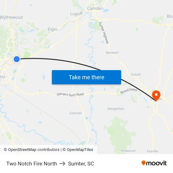 Two Notch Fire North to Sumter, SC map