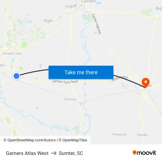 Garners Atlas West to Sumter, SC map