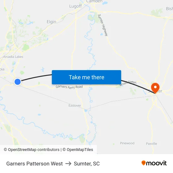 Garners Patterson West to Sumter, SC map