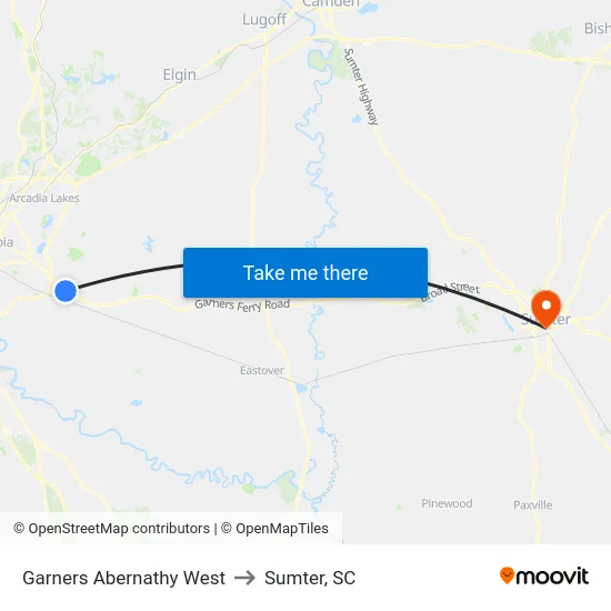 Garners Abernathy West to Sumter, SC map
