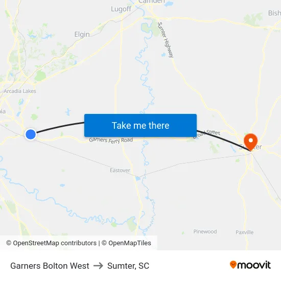 Garners Bolton West to Sumter, SC map
