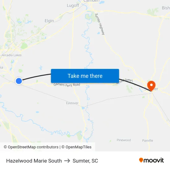 Hazelwood Marie South to Sumter, SC map