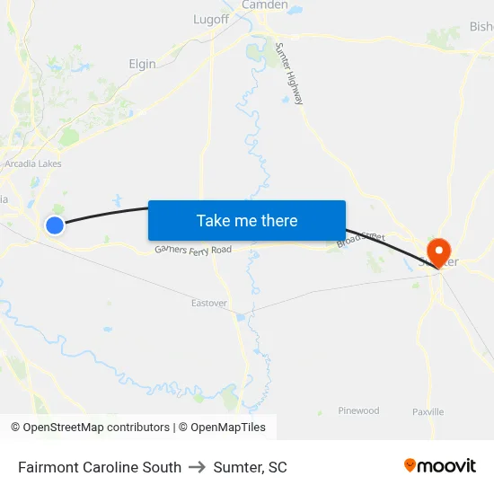 Fairmont Caroline South to Sumter, SC map